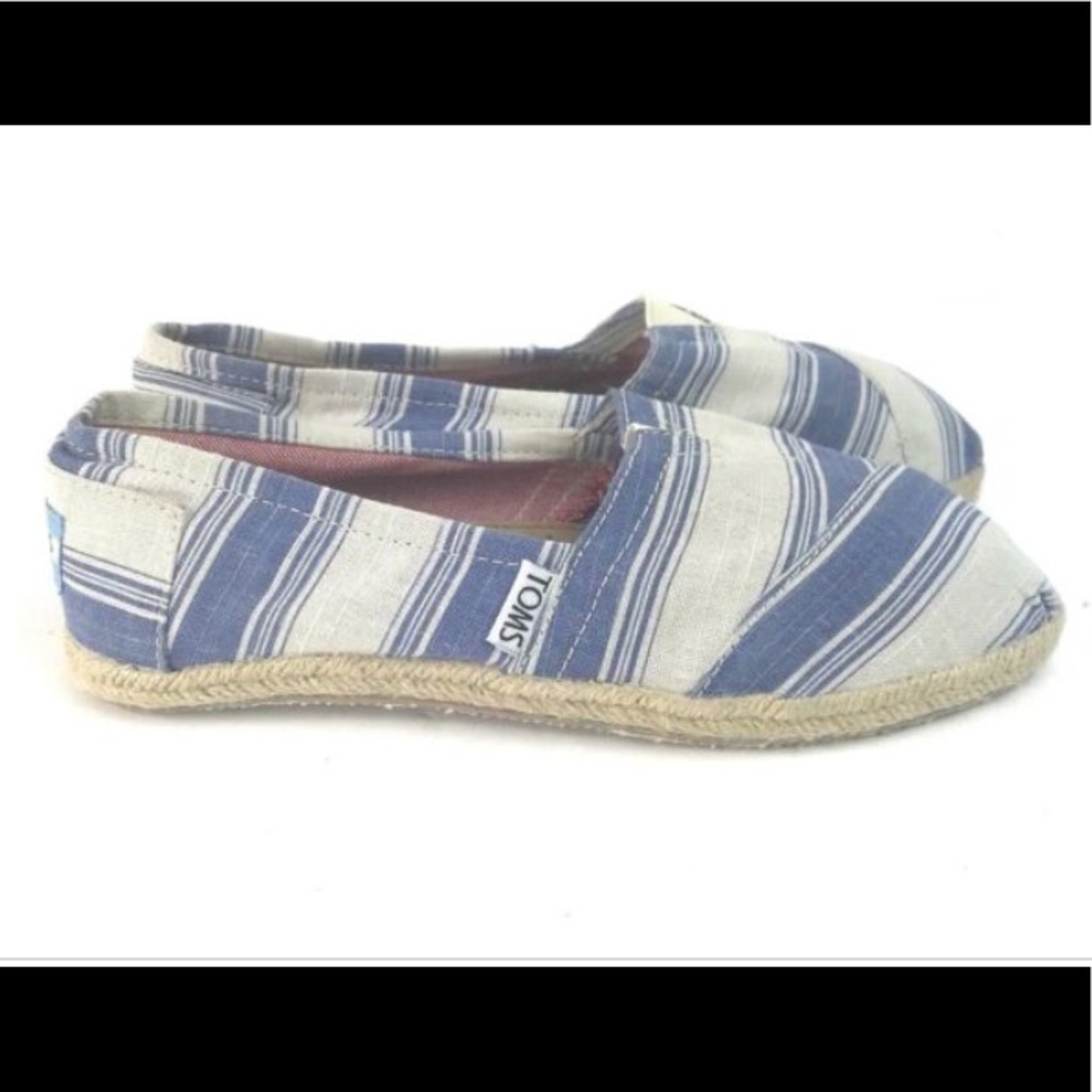 Toms Blue White Strip Slip On Espadrilles